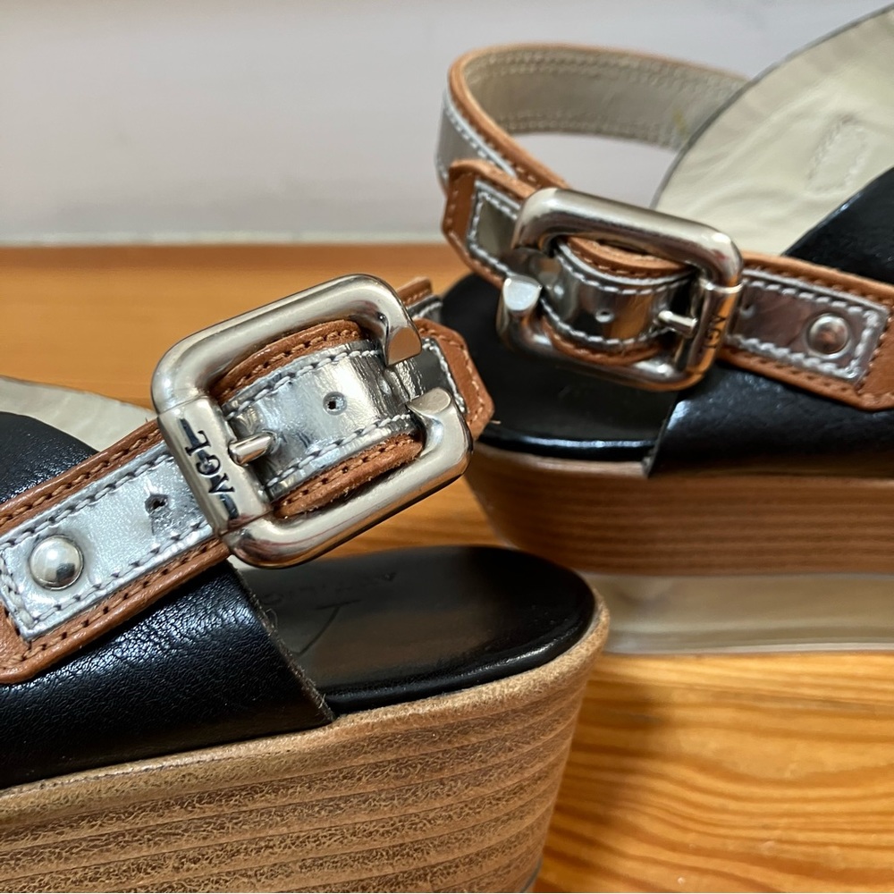 AGL Platform Wedge Lucite Clear Black Leather Criss Cross Sraps Buckle Italy 38 - Picture 14 of 15